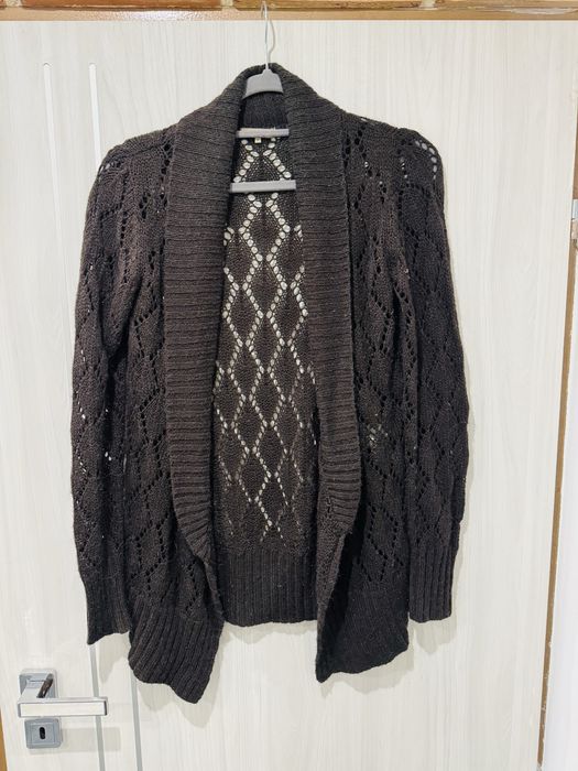 Sweter kardigan ażurowy brąz czekolada z połyskującą nitką Reserved M