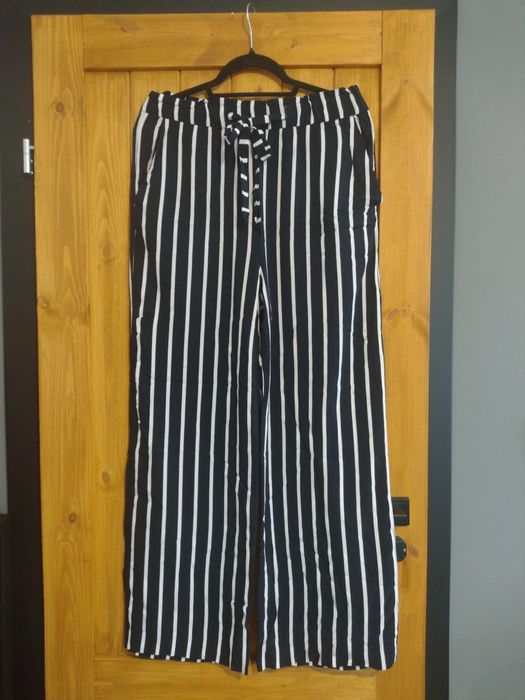 Spodnie w paski szerokie viskoza H&M XL wysoki stan