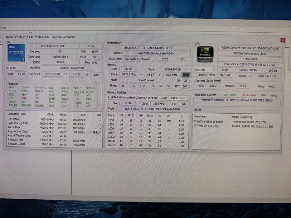 Ігровий ПК i5-11400F / RTX 2060 6GB / 32GB / 2TB