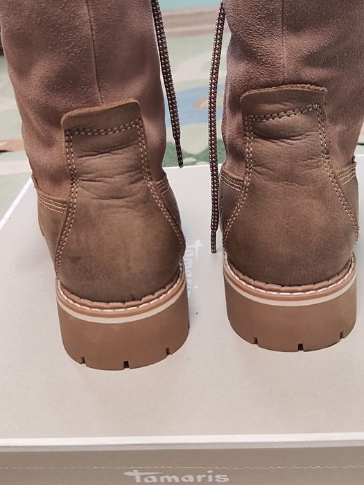 Botki sznurowane skóra wełna Tamaris