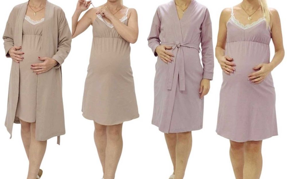 Комплект у пологовий та для дому, мереживні халат та сорочка 46-54