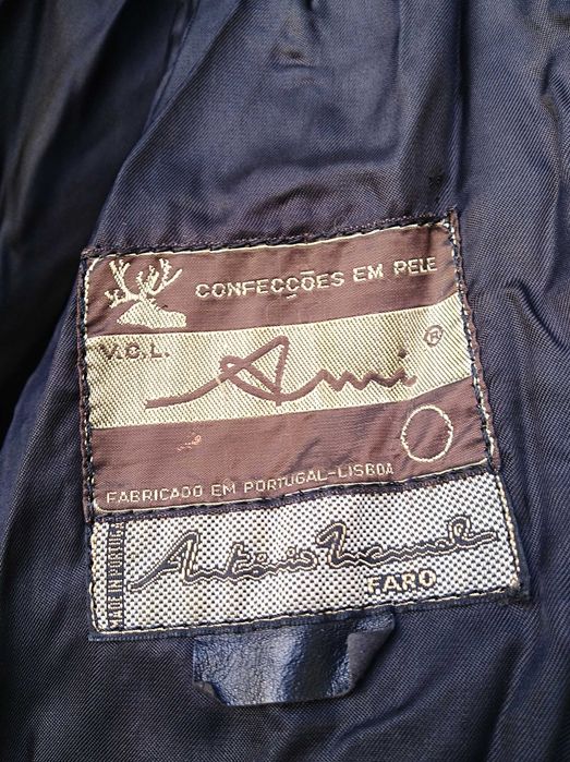 Casaco comprido vintage em couro genuíno