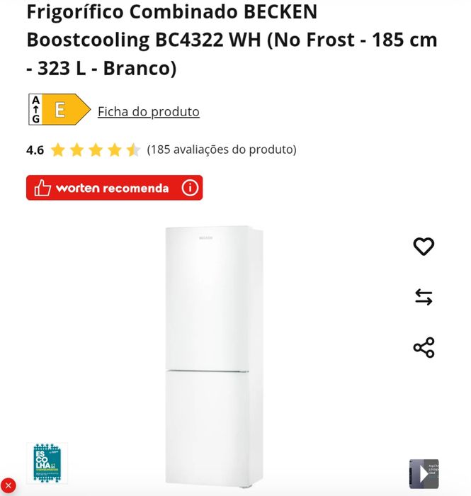 Frigorífico Combinado BECKEN BC4322 WH
Frigorífico Combinado BECKEN Boostcooling BC4322 WH (No Frost - 185 cm - 323 L - Branco)