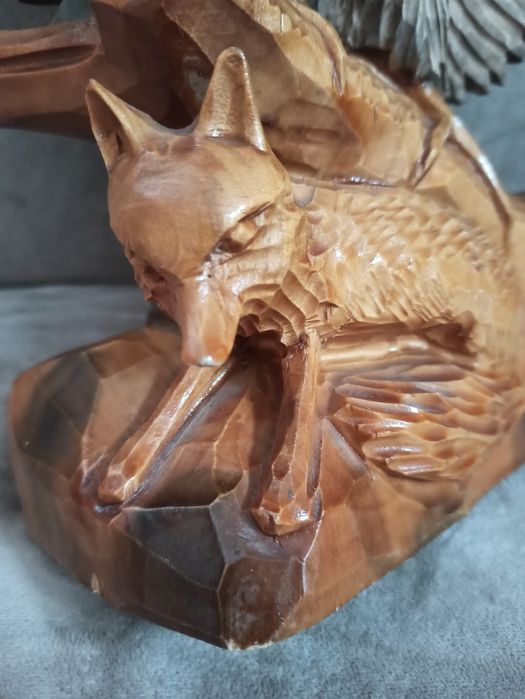 Rzeźba w drewnie, Orzeł i lis. Vintage PRL