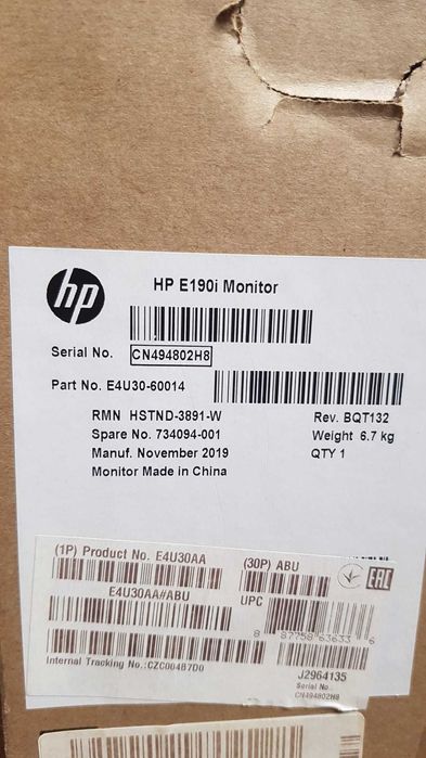 *New* Inside the Box * HP EliteDisplay E190i Monitor / Display64552400242306122