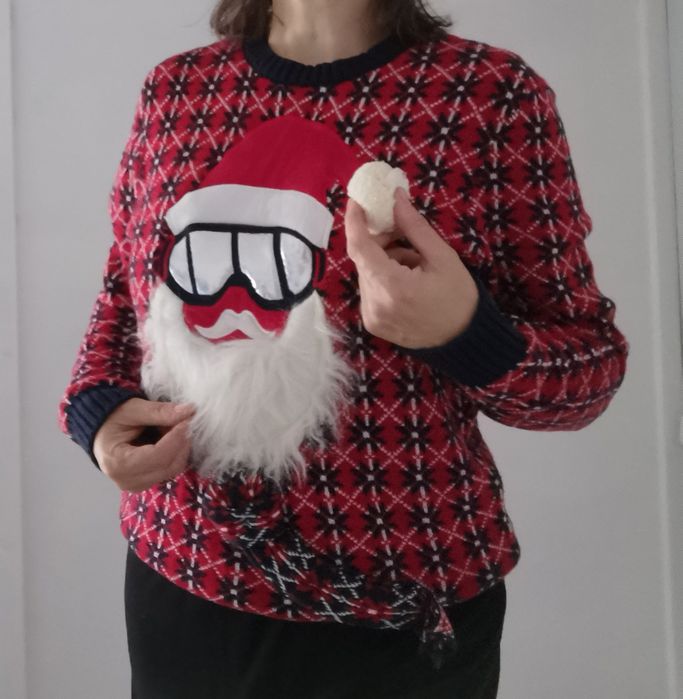 Bawełniany sweter świąteczny z Mikołajem unisex L M XL zimowy