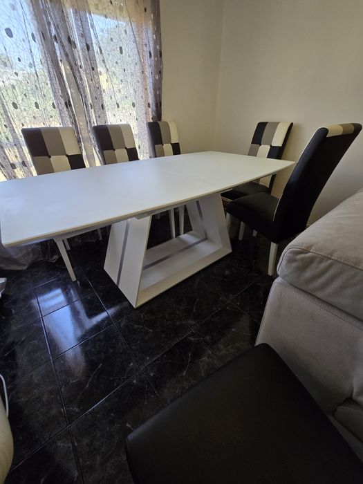 Conjunto De Mesa De Jantar Com 6 Cadeiras de Pele Sintética