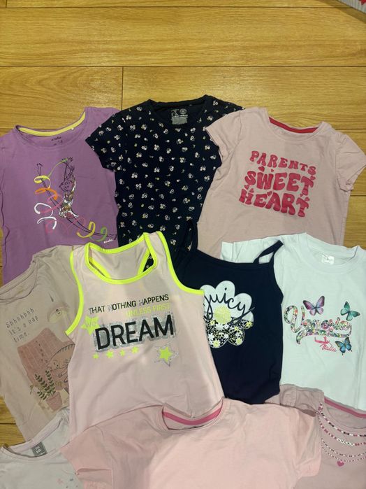 Zestaw 10 koszulek / bluzek z krótkich rękawem / na ramiączkach 122 cm