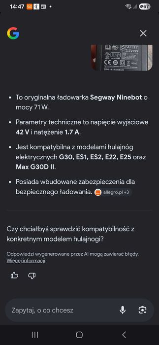 Ładowarka segway 71 W