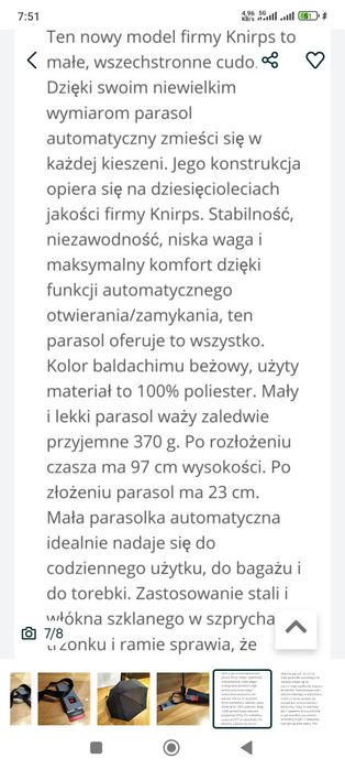 Nowa parasolka Knirps czarna 23 cm