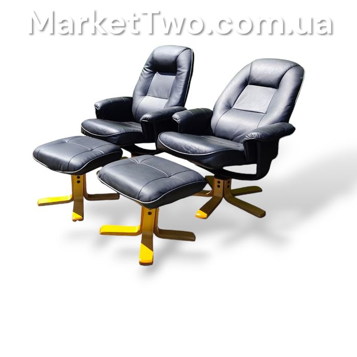 Кожаное, шкіряний комплект крісло-реклайнер+пуф( 010507 )