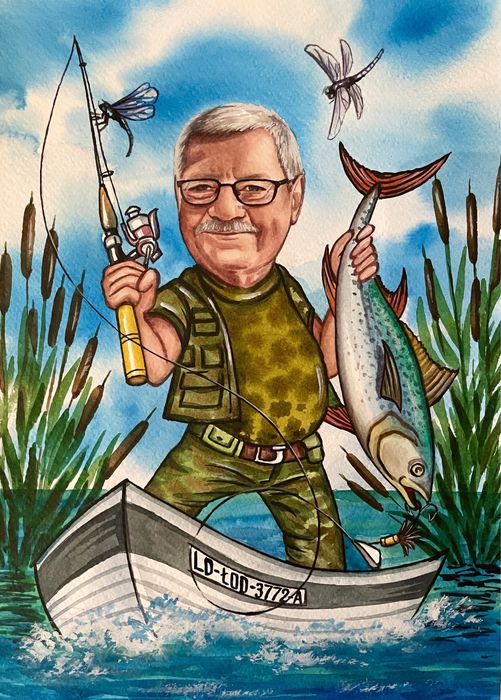 Karykatura ze zdjęcia. Obraz olejny na plótnie.Portret.