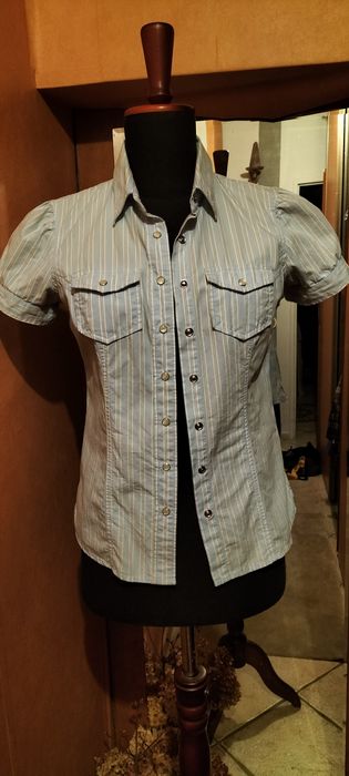 Bluzka koszula Tommy Hilfiger damska taliowana krótki rękaw napy