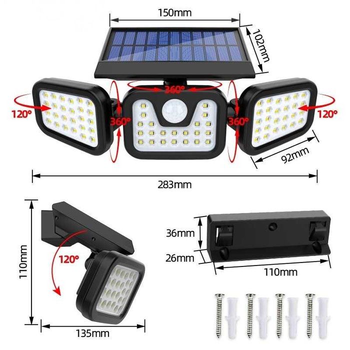 Projetor Solar de Movimento Noturno 3 em 1 - Novos