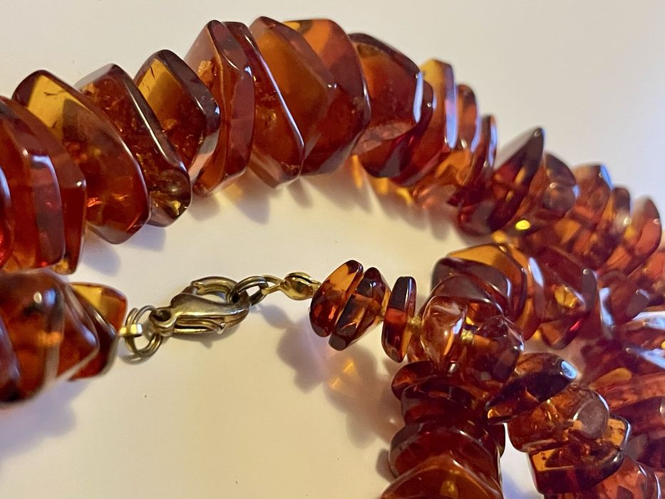 Naszyjnik kolia łańuch bursztyn bałtycki piękny kolor. PRL