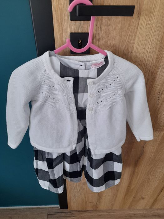 Sukienka wizytowa krata czarno biała  ze sweterkiem