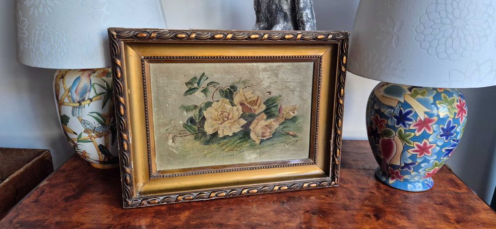 Obraz antyk martwa natura róże E. STEYAERT sygnowany