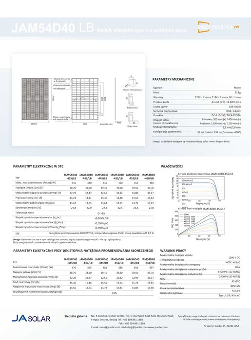 Panele Fotowoltaiczne 460W Ja Solar JAM54D40-460/LB_BFT | Fotowoltaika
