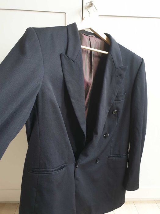 Granatowa dwurzędowa marynarka męska Hugo's XL 2XL 100% wełna