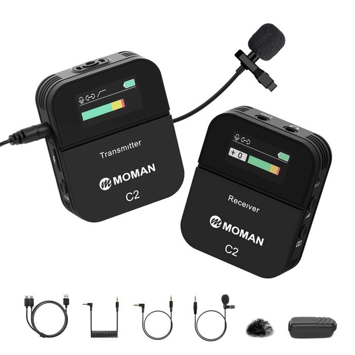 Moman C2 - Microfone Lapela x2 com transmissior wireless