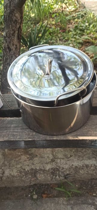 Набір нікельованого посуду 38 один. Каструлі, сковорода, тарілки, інше