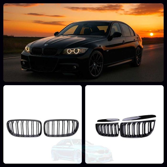 Решетка радиатора двойная BMW E90 E91 цвет черный (комплект)