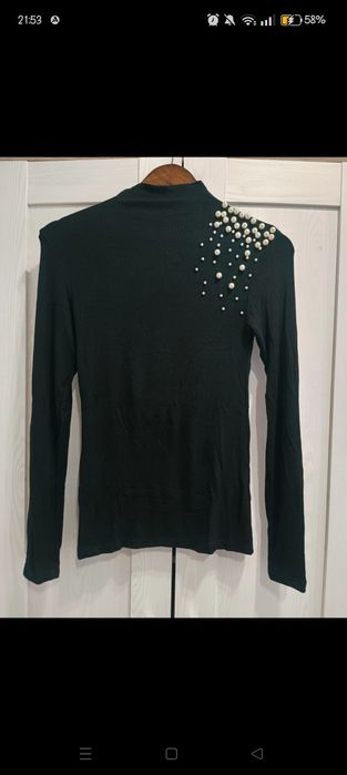 Fame fashion pół golf czarny zdobiony perełki