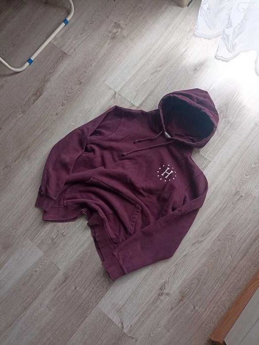 bordowa bluza boxy hux z kapturem unisex 90s fashion M