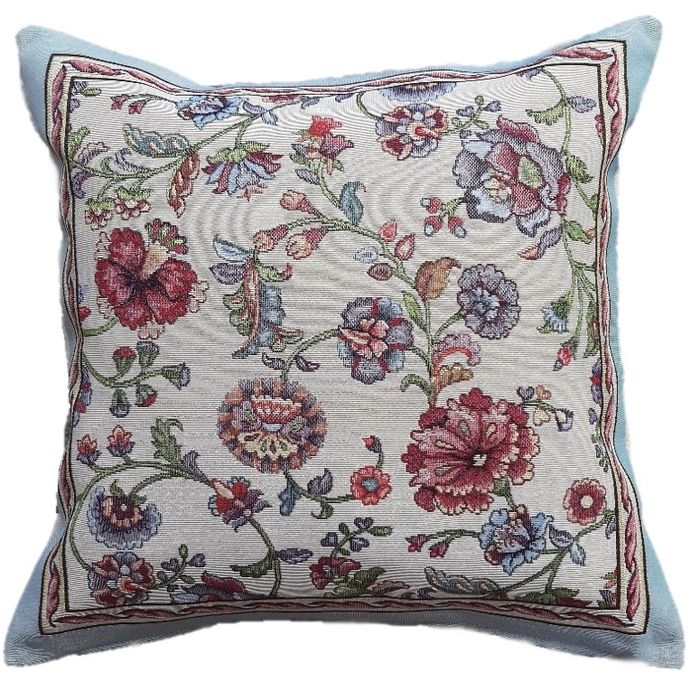Poszewka gobelinowa ozdobna w kwiaty 45x45 cm 1057AZ Ethno Azure