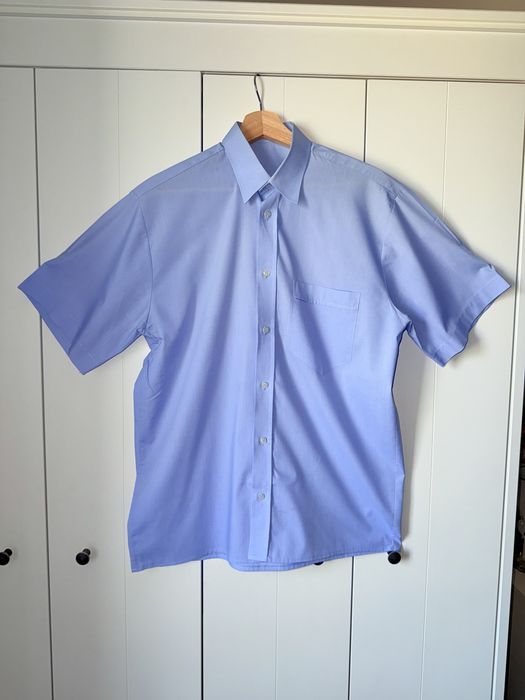 Koszula męska niebieska rozmiar L XL z krótkim rękawem ubrania męskie elegancka do pracy t-shirt