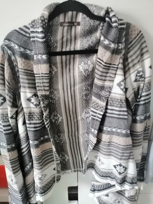 Sweter blezer narzutka brązowa kremowa M