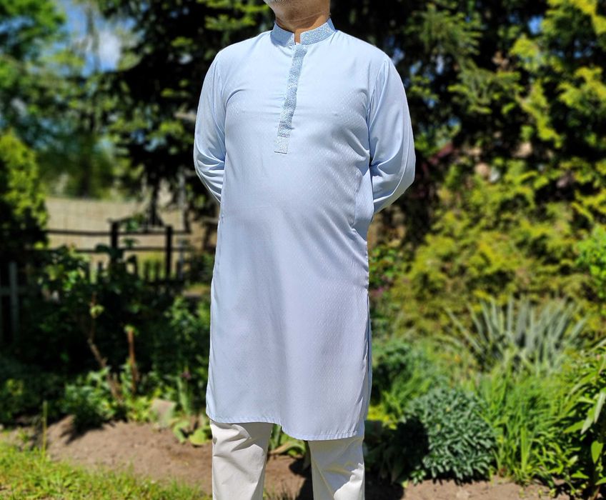 Męska tunika orientalna L niebieska wiskoza kameez kurta Indie boho