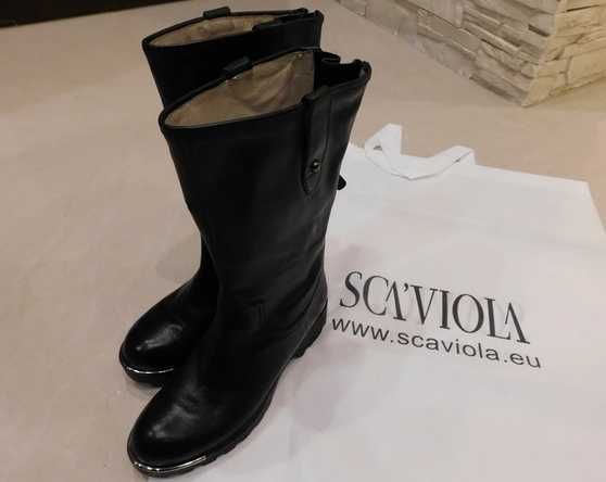 Kozaki skórzane buty dla kobiet 37, regulowana cholewka scaviola