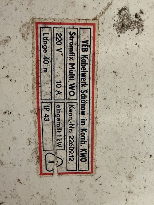 Przedluzacz VEB 40 M kabel zasilajacy DDR Germany