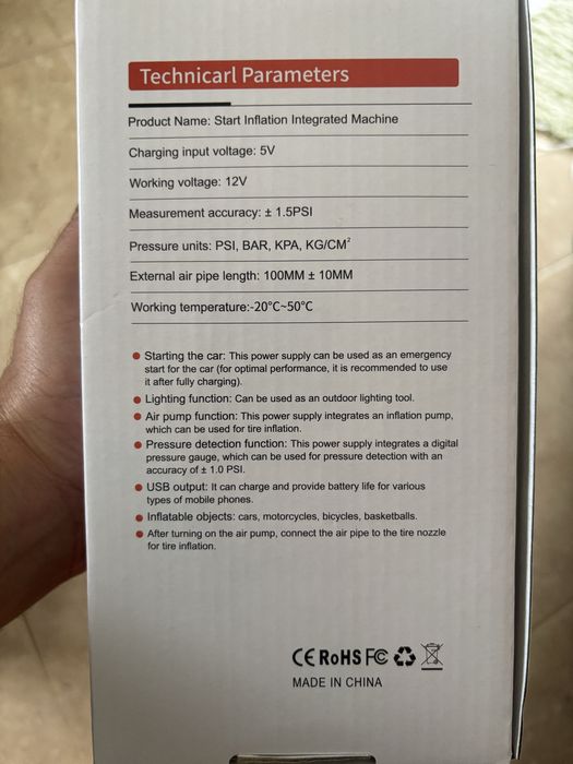 Compressor de ar portatil para pneus com Arrancador de Bateria para Automóveis
