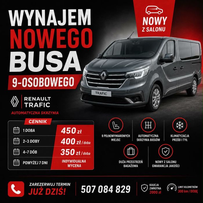 Wynajem nowego busa 9 osób