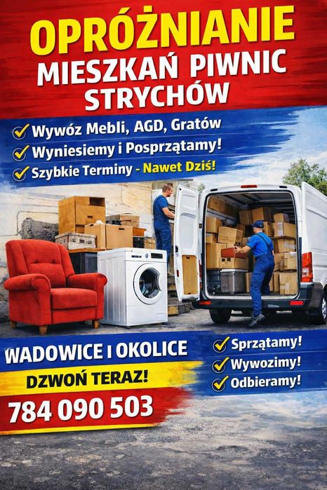 Opróżnianie mieszkań Wadowice | Wywóz mebli | Szybkie terminy
