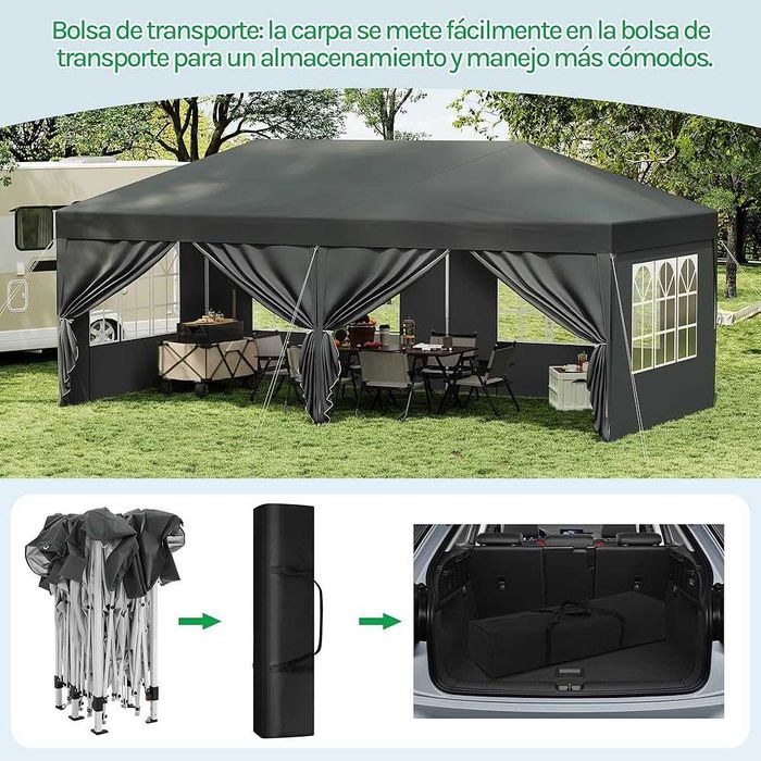 Tendas 6x3 dobráveis +6 laterais e pesos. Feiras, campismo, garagem.
