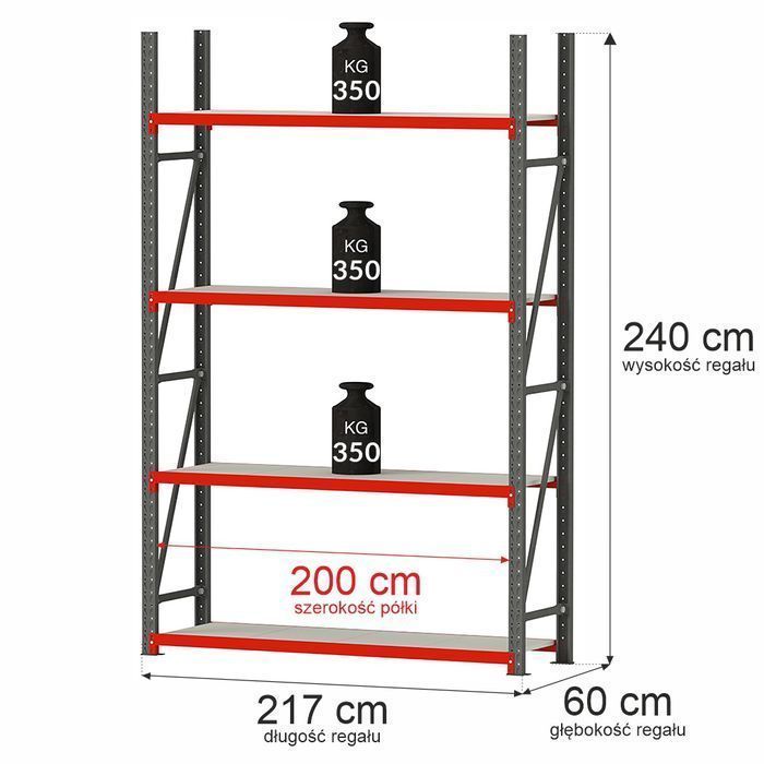 Regał magazynowy 4-półkowy Mega-M FORTIS 240x217x60 cm moduł bazowy