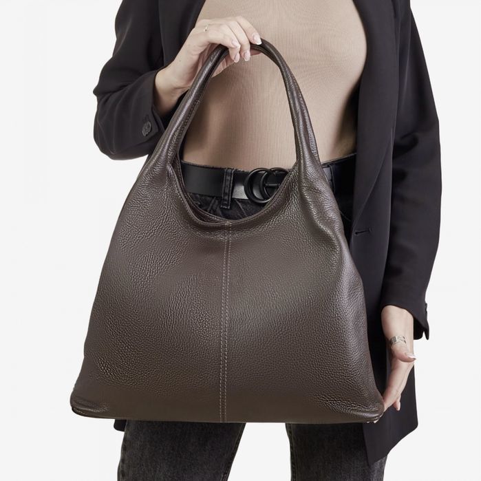 Сумка шкіряна чорна Мягкая кожаная сумка мешок рыжая Virginia conti