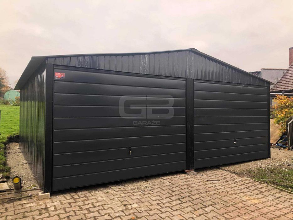 Garaż blaszany 6x6 wolnostojący 2x Brama uchylna dwuspadowy GB191