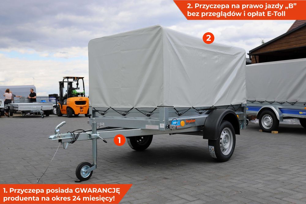NOWA przyczepka lekka 202 x 125 x 35 z plandeką 80 cm ponad burty z gwarancją 2 lata na kategorie B 202x125x35 plandeką NEPTUN PTS GN126 PLANDEKA raty