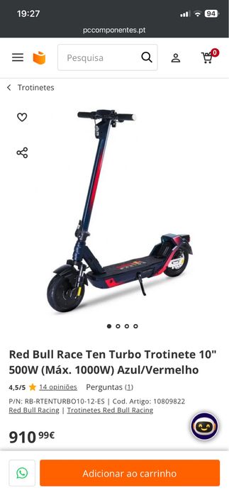 Trotinete Red Bull Racing Turbo - Bateria e Pneus NOVOS!
