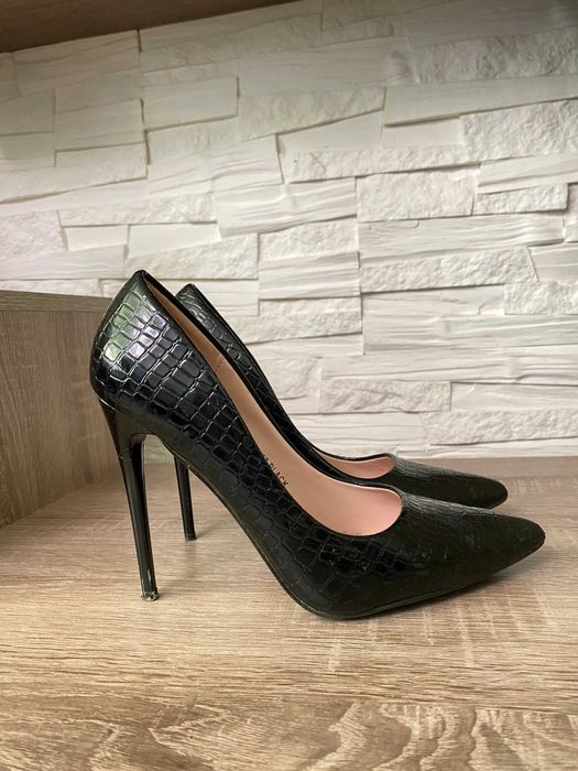 Buty szpilki wysokie eleganckie czarne czółenka 39 na szpilce