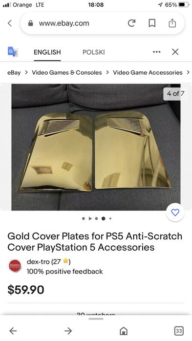 Play station 5 złoty cover/pokrywa przeciw zarysowaniom