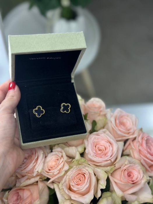 Сережки Van Cleef кульчикі пусети повний комплект бутика