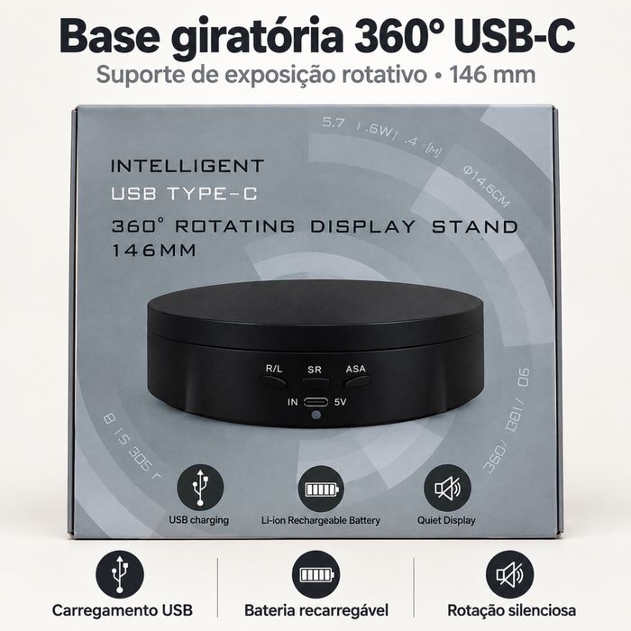 Base Rotativa Inteligente 360º USB Type-C – Nova