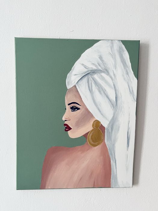 Obraz recznie malowany akrylowy glamour vintage kobieta na płótnie