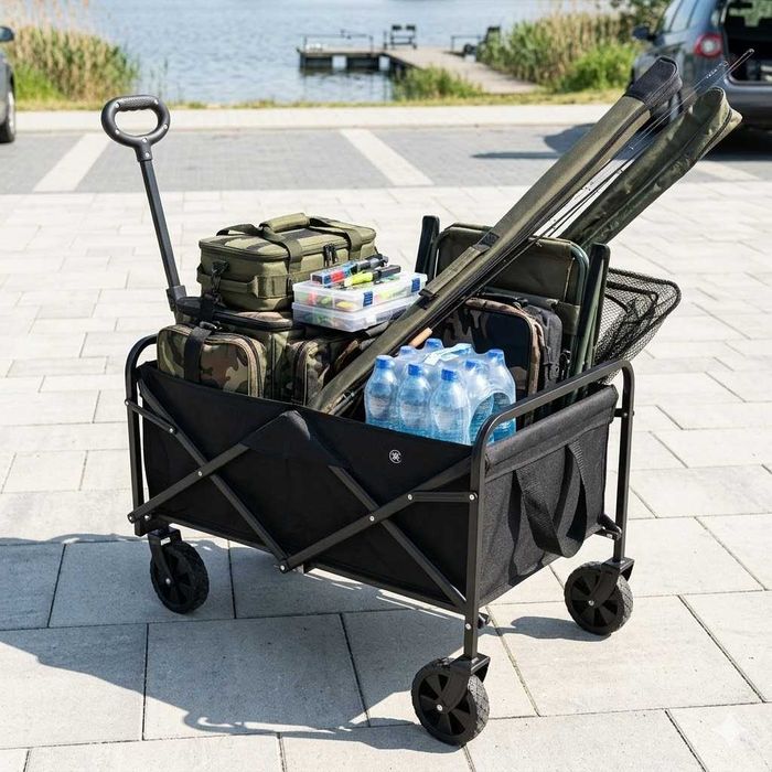 Wózek Wędkarski Transportowy Plażowy 80KG 80L NOWY Składany Na Ryby WODOODPORNY Czarny Mocny