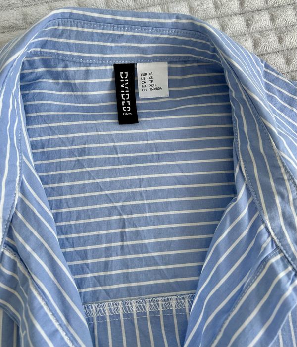 Błękitna bawelniana długa koszula w paski H&M oversize r.XS